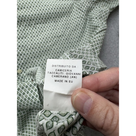 Zanella Shirt Mens Large Green Geometric Diamond Print Luxury Stretch Made In EU - Picture 8 of 10
